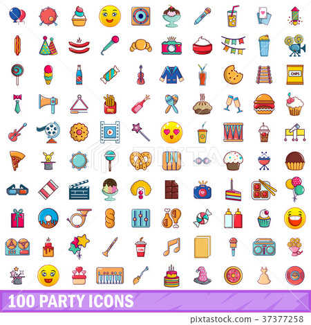 100 party icons set, cartoon style 100 party icons set, cartoon style 37377258