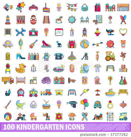 100 kindergarten icons set, cartoon style 100 kindergarten icons set, cartoon style 37377262