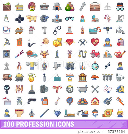 100 profession icons set, cartoon style 100 profession icons set, cartoon style 37377264