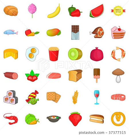Teabag icons set, cartoon style Teabag icons set, cartoon style 37377315