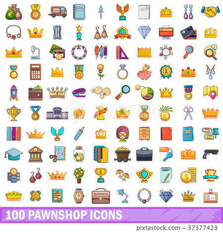 100 pawnshop icons set, cartoon style 100 pawnshop icons set, cartoon style 37377423