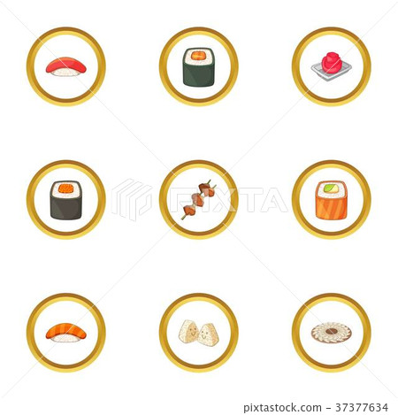 Japanese dishes icons set, cartoon style 37377634