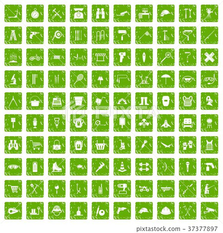 100 tackle icons set grunge green 100 tackle icons set grunge green 37377897
