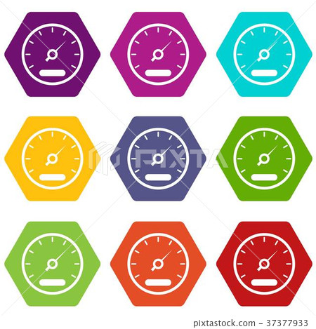 Speedometer icon set color hexahedron Speedometer icon set color hexahedron 37377933