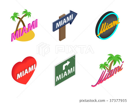 Miami icon set, isometric style 37377935