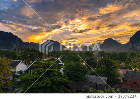 Viewpoint and beautiful Landscape in sunset 37378224