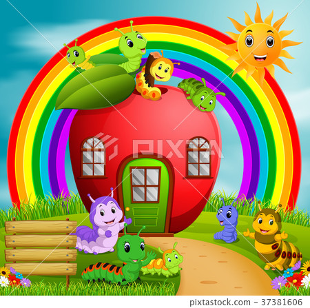 many caterpillar and a apple house in forest many caterpillar and a apple house in forest 37381606