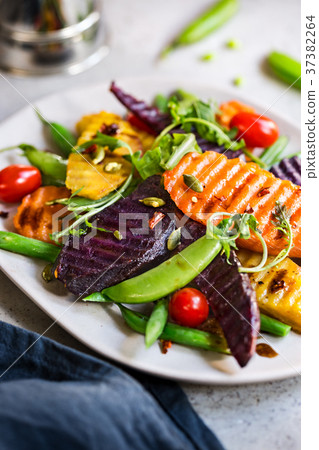 Grilled Sweet Potatoes with Snap pea and Rocket 37382264