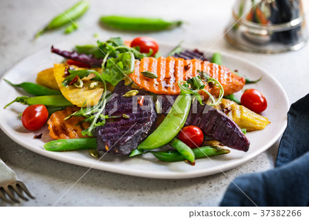 Grilled Sweet Potatoes with Snap pea and Rocket 37382266