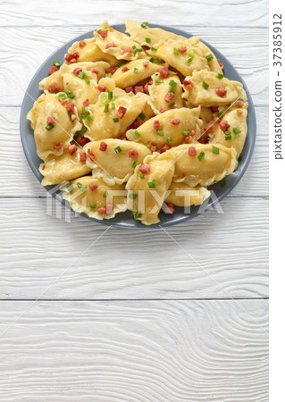 delicious hot homemade dumplings, top view 37385912