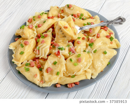 delicious hot homemade potato dumplings, close-up 37385913
