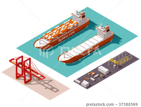 Vector isometric cargo port elements 37388369