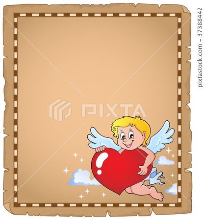 Cupid holding stylized heart parchment 2 Cupid holding stylized heart parchment 2 37388442