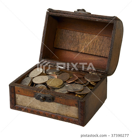 Open wooden box with savings 37390277