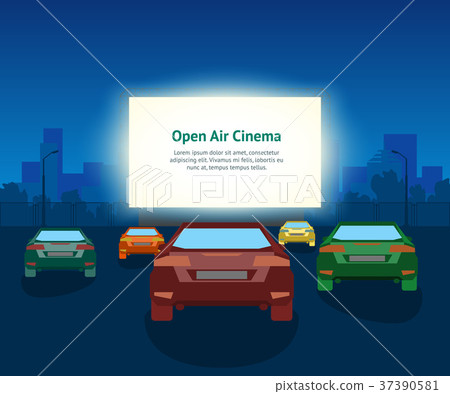 Vector Car Open Air Cinema Card Poster. Vintage 37390581