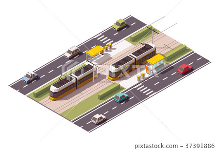 Vector isometric tram station Vector isometric tram station 37391886