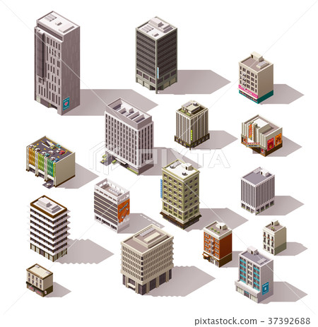 Vector isometric buildings set - Stock Illustration [37392688] - PIXTA