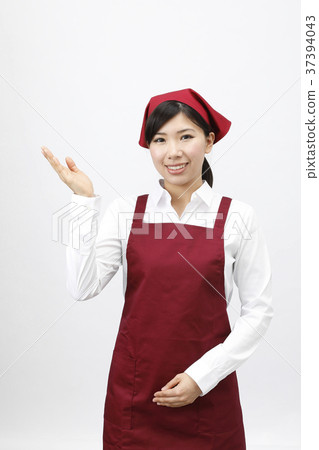 Female staff wearing engineering apron 37394043