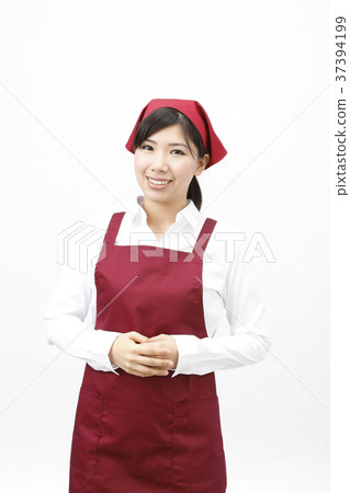 Female staff wearing engineering apron Female staff wearing engineering apron 37394199