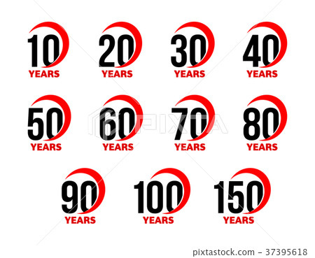 Anniversary sign set, black numbers with red 37395618