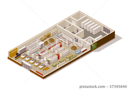 Vector isometric supermarket cutaway 37395640