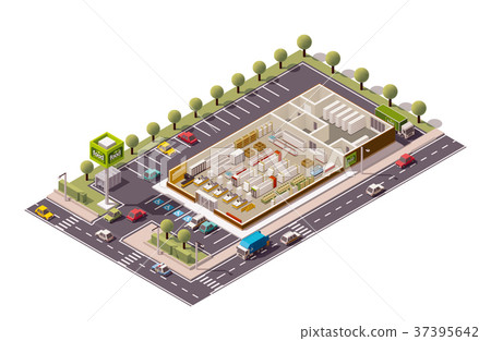 Vector isometric supermarket cutaway 37395642
