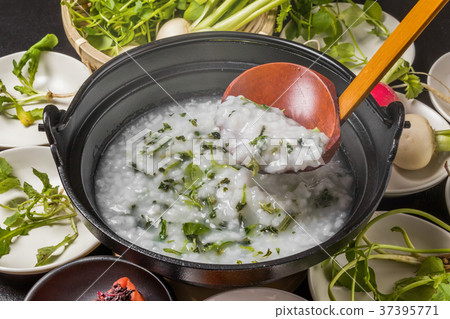 Wild vegetables porridge Wild grass porridge Japanese food Wild vegetables porridge Wild grass porridge Japanese food 37395771