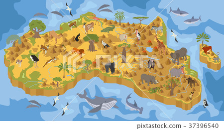 Flat 3d isometric Africa flora and fauna map  37396540