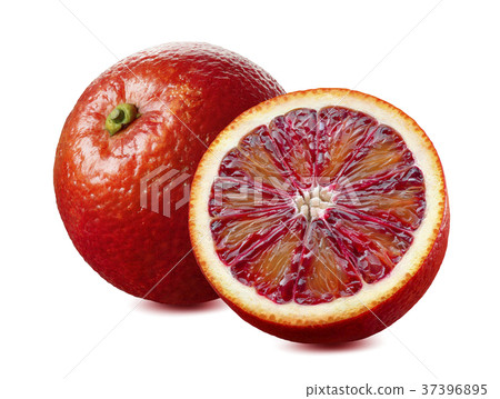 Whole red blood orange and half isolated Whole red blood orange and half isolated 37396895