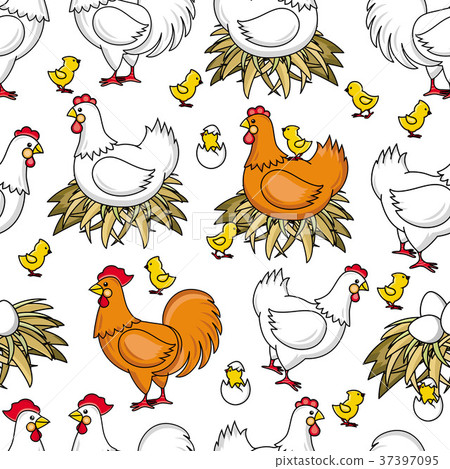 vector flat chicken in nest chick seamless pattern vector flat chicken in nest chick seamless pattern 37397095