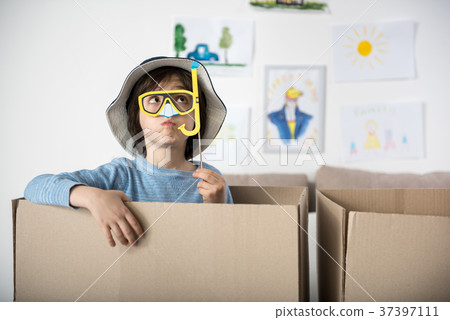 Funny little dreamer imagining diving 37397111