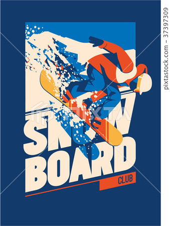 Freeride snowboarder in motion. Sport poster or 37397309