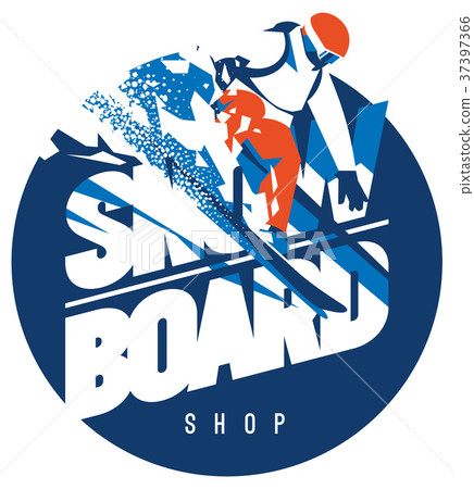 Freeride snowboarder in motion. Sport logo or 37397366