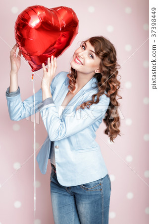 woman with heart shaped air balloons 37398449