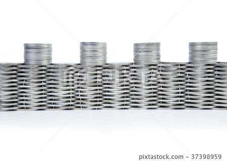 castle wall of Coins stack on white background castle wall of Coins stack on white background 37398959