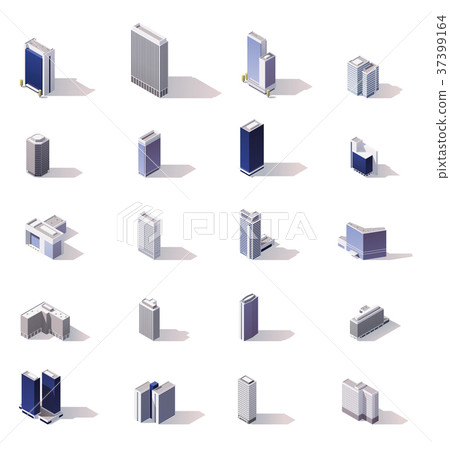 Vector isometric city buildings icon set - Stock Illustration [37399164 ...