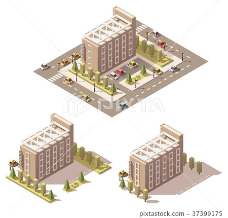 Vector isometric low poly hotel 37399175