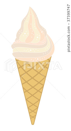 Vanilla ice cream in waffle cone. 37399747