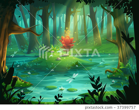 The Scarlet Flower on island in swamp in forest The Scarlet Flower on island in swamp in forest 37399757