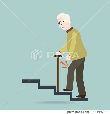 Elderly Man with stick and injury of the knee Elderly Man with stick and injury of the knee 37399785