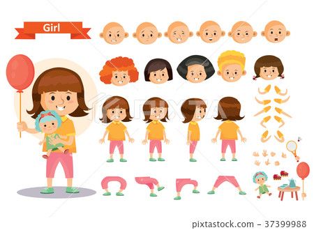 Girl kid playing games and toys vector cartoon 37399988