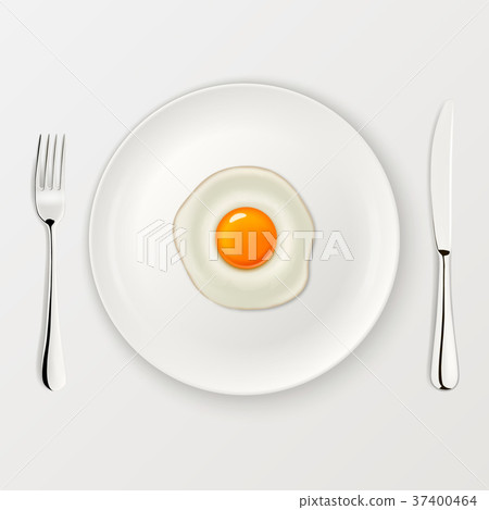 Realistic vector fried egg icon on a plate with 37400464