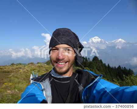 Hikers selfie on Poon Hill, Dhaulagiri range, Nepal Hikers selfie on Poon Hill, Dhaulagiri range, Nepal 37400856