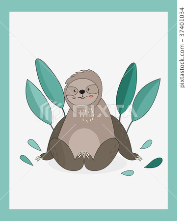 Cute sloth sitting in green leaves. Cute sloth sitting in green leaves. 37401034