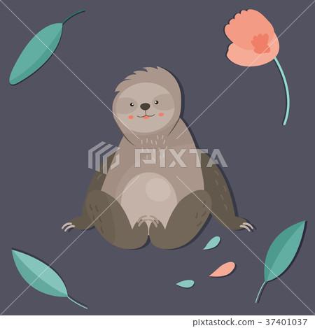 Cute boy sloth sitting in a jungle 37401037