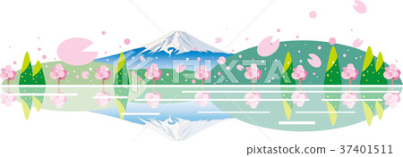 櫻花和富士山在地平線上 37401511