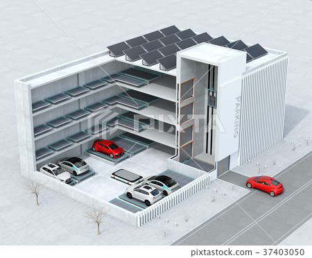 Concept image of a fully automatic parking system that can be parked unmanned using an automatic transfer robot Concept image of a fully automatic parking system that can be parked unmanned using an automatic transfer robot 37403050