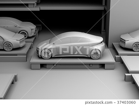 A gray shading image in which the automatic transfer robot AGV transfers a car to a parking space. A gray shading image in which the automatic transfer robot AGV transfers a car to a parking space. 37403060