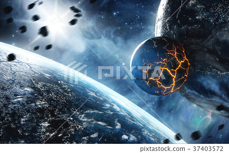 Abstract planet with huge cracks with lava in Abstract planet with huge cracks with lava in 37403572