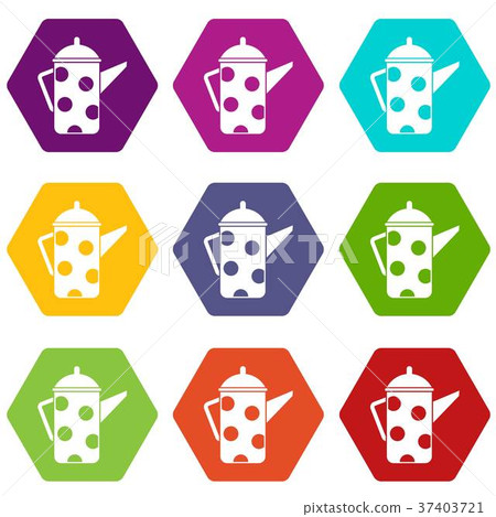 Retro coffee kettle icon set color hexahedron Retro coffee kettle icon set color hexahedron 37403721